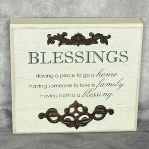 Blessings Home Family‎ Blessing Wooden Block Sign Decorative Accent Wall 8" x 7"